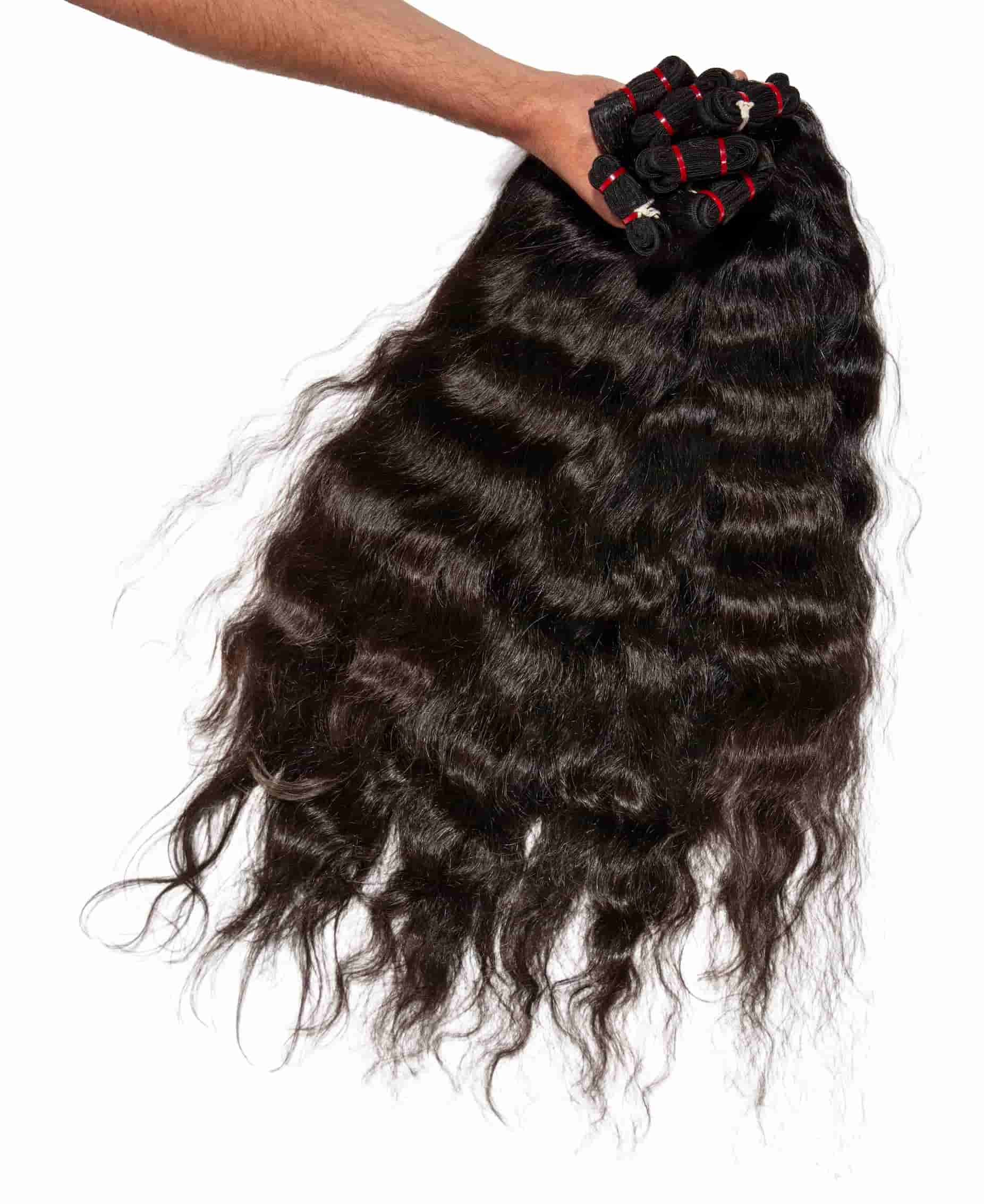 Boule de mêches cheveux indiens qualité remy temple hair donneur unique texture ondulé noir